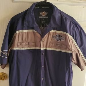 Mens Harley Davidson button down dress shirt.  Dark blue and gray. Size large